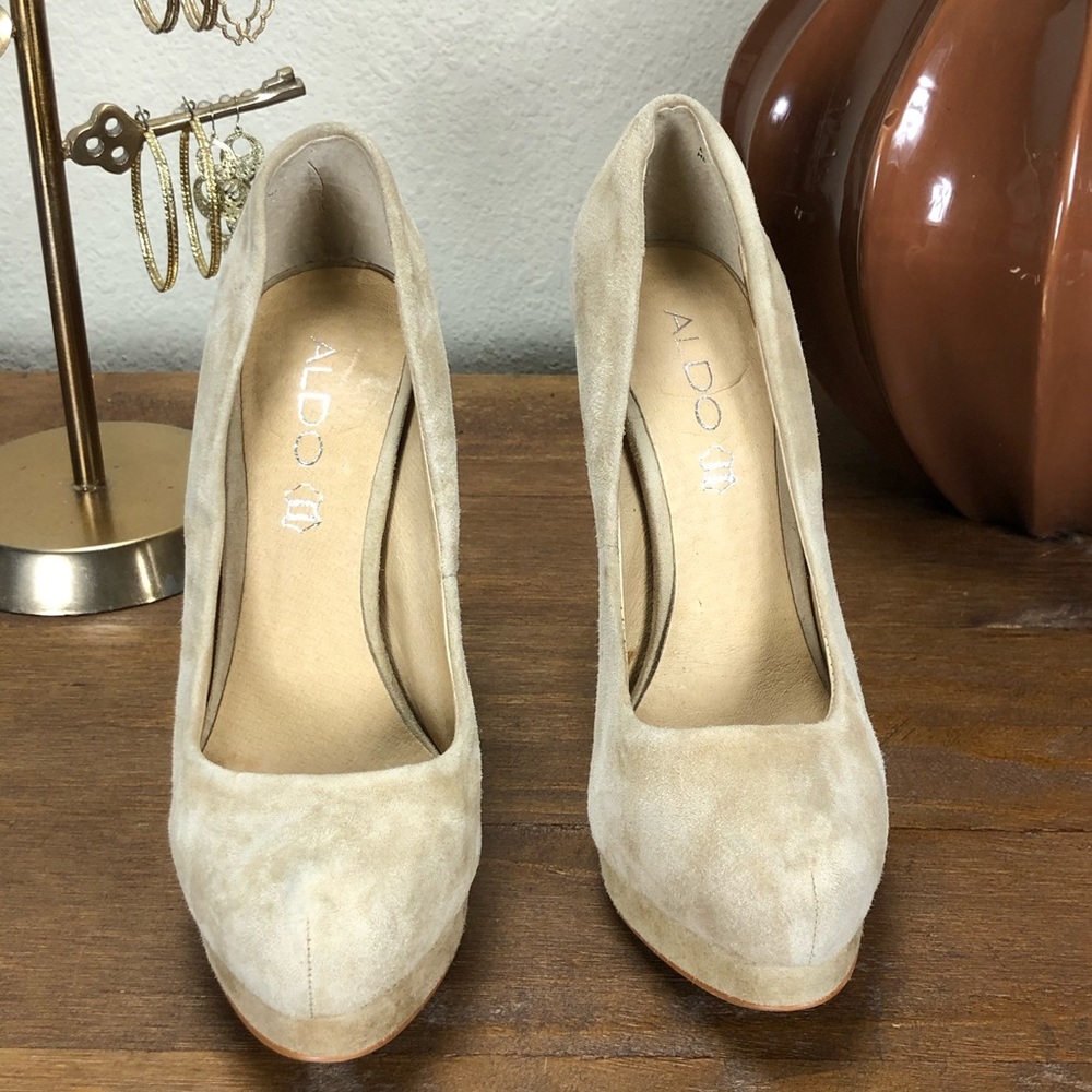 Aldo Tan Suede Platform Heels - Picture 2 of 8